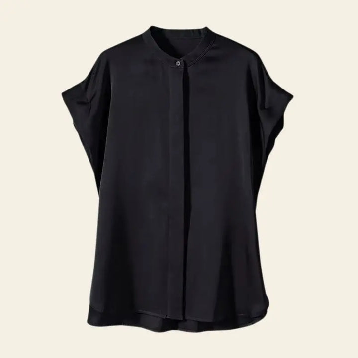 Chemise courte col officier en soie de mûrier noire