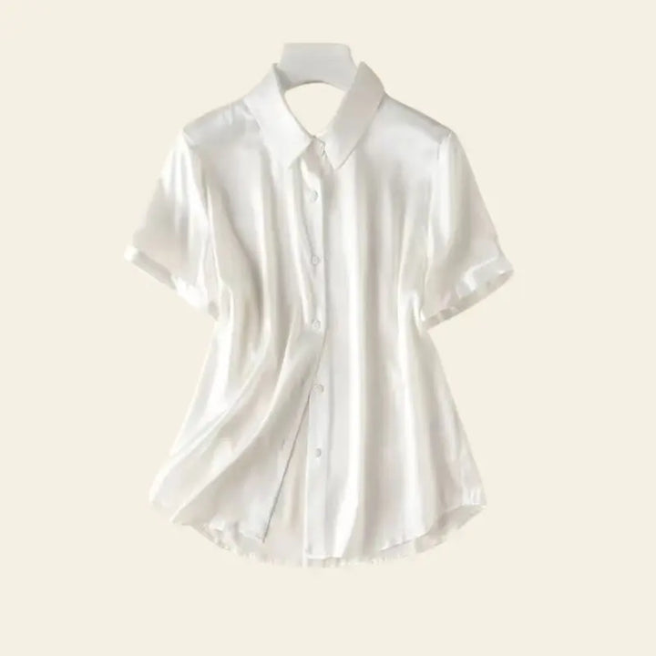 Chemise manches courtes fluide satinée en soie blanche