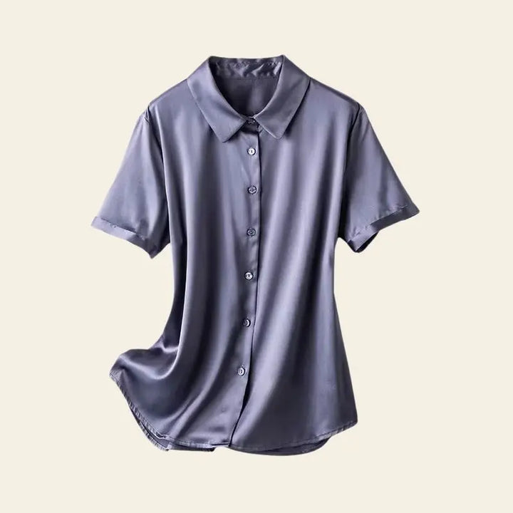 Chemise manches courtes fluide satinée en soie gris
