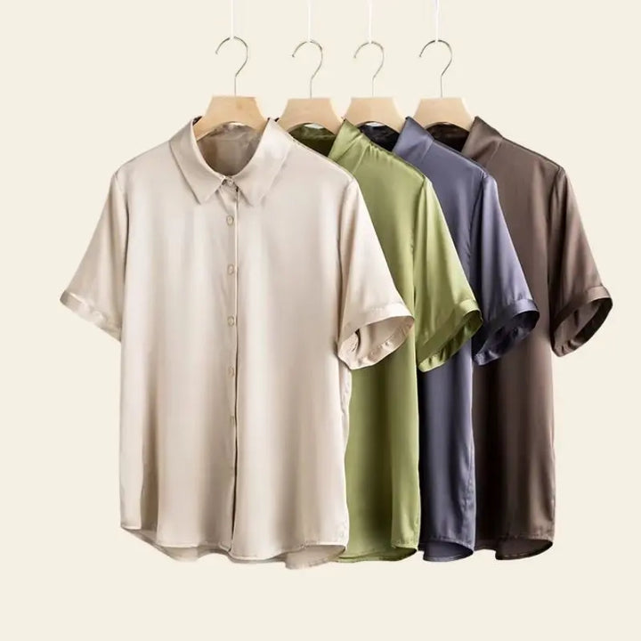 Différents modèles de chemises manches courtes fluides satinées en soie