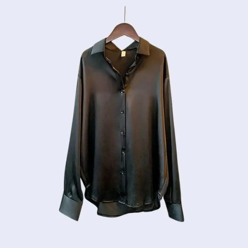 Chemise élégante à col rabattu en satin noire
