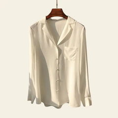 Chemise élégante vintage en crêpe de chine en soie blanc