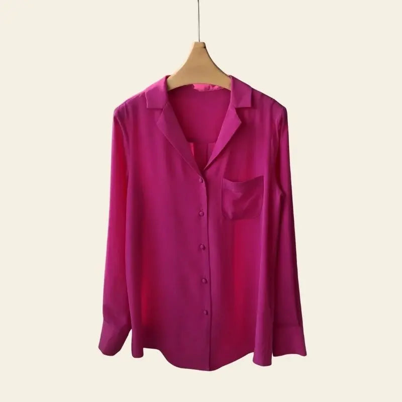 Chemise élégante vintage en crêpe de chine en soie rose