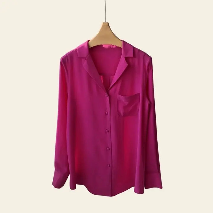 Chemise élégante vintage en crêpe de chine en soie rose