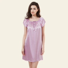 Chemise de nuit courte col carré en soie 19 mommes l Satin Lifestyle