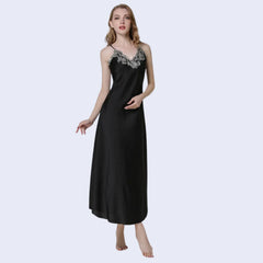 Chemise de nuit longue en satin avec dentelle | Satin Lifestyle