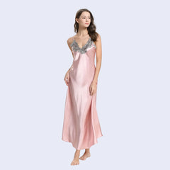 Chemise de nuit longue en satin avec dentelle | Satin Lifestyle