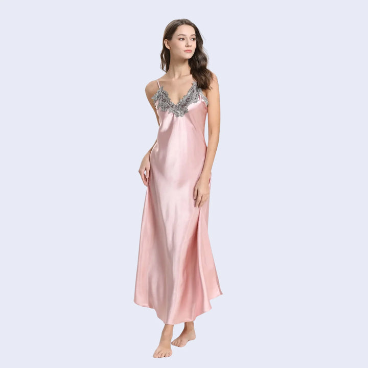 Chemise de nuit longue en satin avec dentelle | Satin Lifestyle