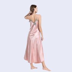 Chemise de nuit longue en satin avec dentelle | Satin Lifestyle