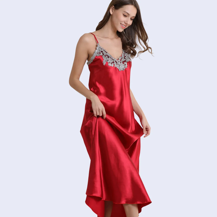 Chemise de nuit longue en satin avec dentelle | Satin Lifestyle