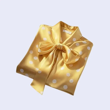 Chemise manches longues à pois col foulard en satin jaune
