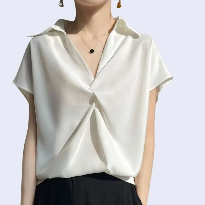 Chemisier ample manches courtes en satin mat blanc