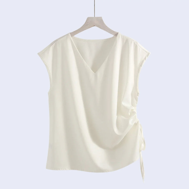 Chemisier col V sans manches en satin - Satin Lifestyle