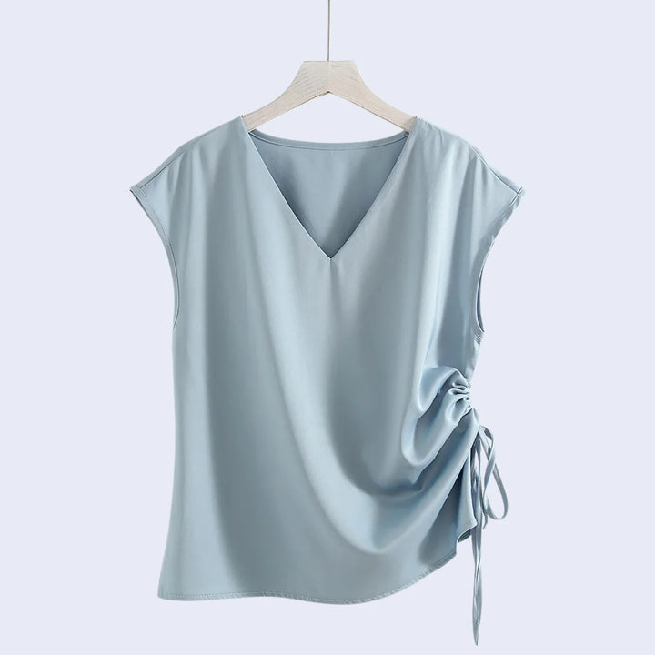 Chemisier col V sans manches en satin - Satin Lifestyle