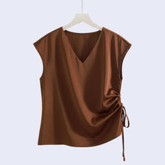Chemisier col V sans manches en satin - Satin Lifestyle