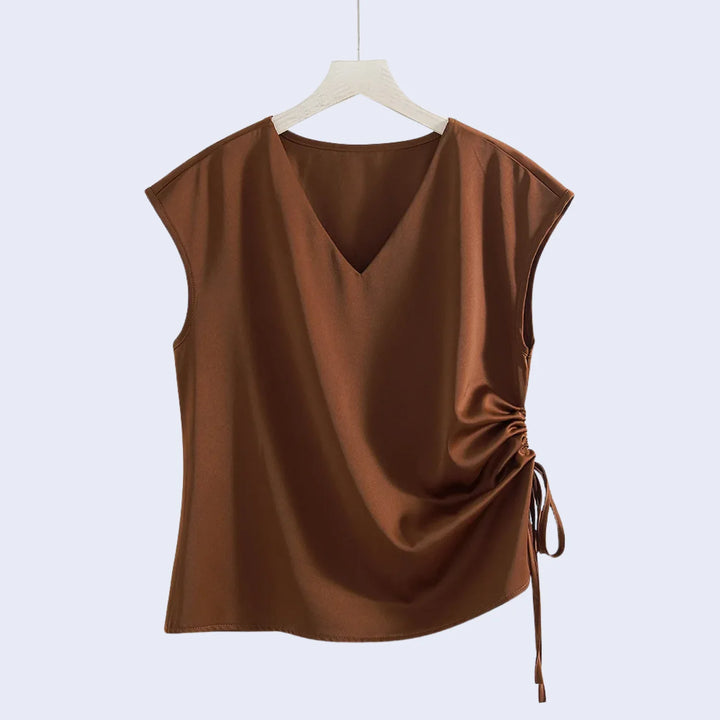 Chemisier col V sans manches en satin - Satin Lifestyle