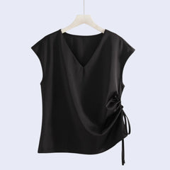 Chemisier col V sans manches en satin - Satin Lifestyle