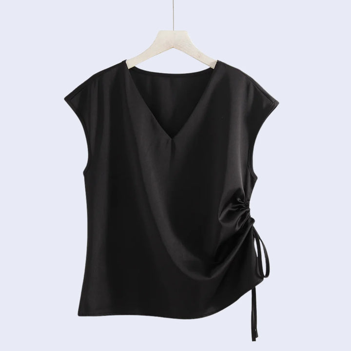Chemisier col V sans manches en satin - Satin Lifestyle