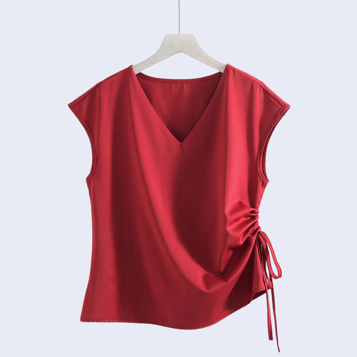 Chemisier col V sans manches en satin - Satin Lifestyle