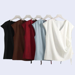 Chemisier col V sans manches en satin - Satin Lifestyle
