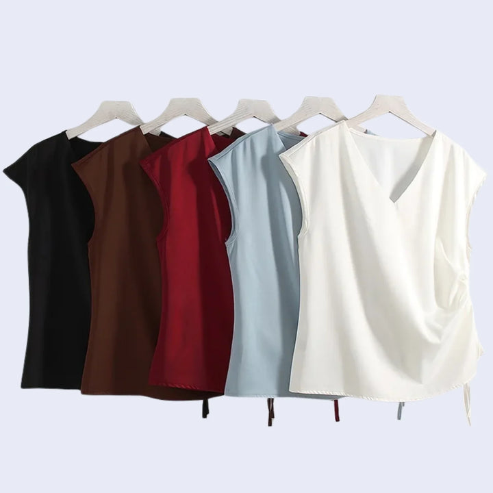 Chemisier col V sans manches en satin - Satin Lifestyle