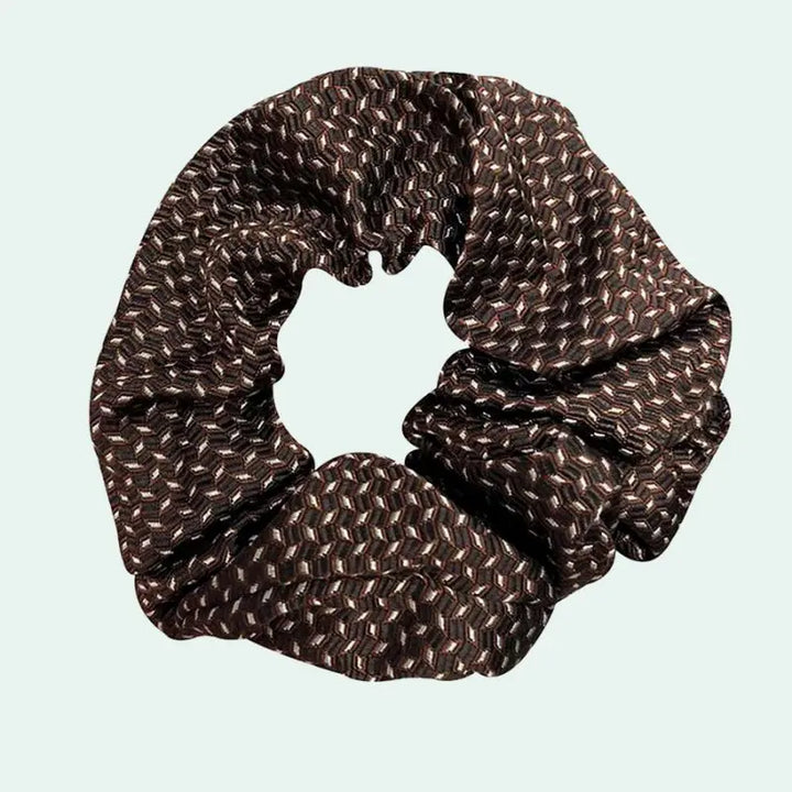 Chouchou en soie de mûrier 25 mommes brun motifs géométriques