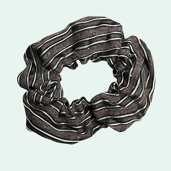 Chouchou en soie de mûrier 25 mommes noir rayé argenté