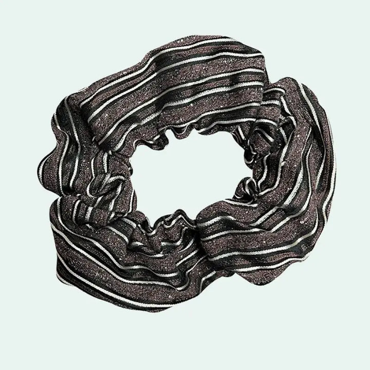 Chouchou en soie de mûrier 25 mommes noir rayé argenté