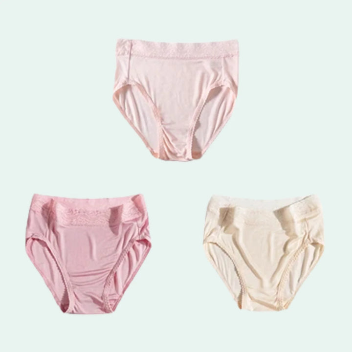Culotte légère taille haute en soie et dentelle - Lot de 3 - Satin Lifestyle