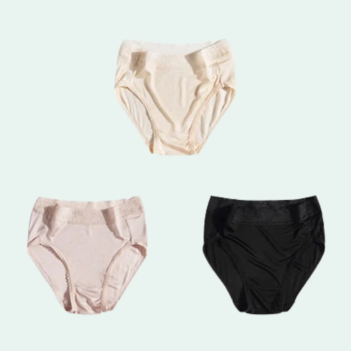 Culotte légère taille haute en soie et dentelle - Lot de 3 - Satin Lifestyle