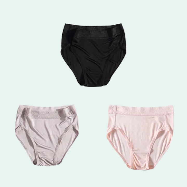 Culotte légère taille haute en soie et dentelle - Lot de 3 - Satin Lifestyle