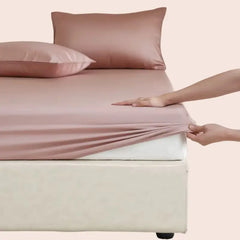 Drap-housse uni en soie de mûrier couleur rose