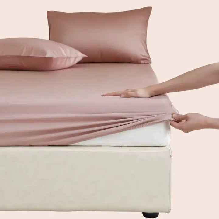 Drap-housse uni en soie de mûrier couleur rose