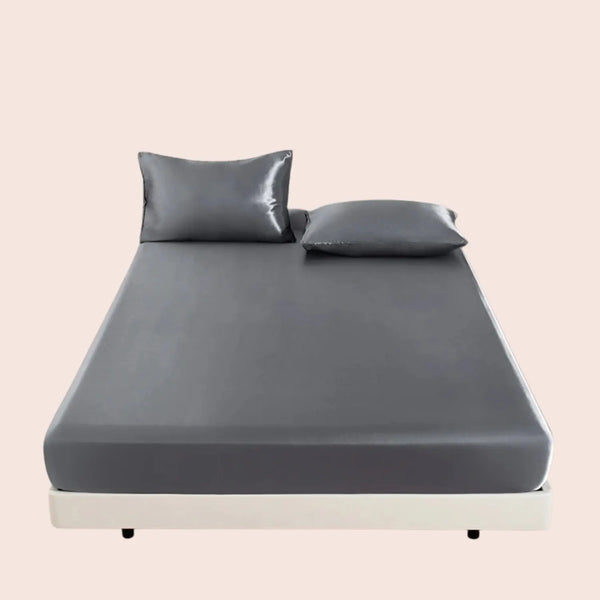 Drap-housse en satin brillant et taies d'oreillers argenté l Satin Lifestyle