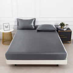Drap-housse en satin brillant et taies d'oreillers argenté l Satin Lifestyle 