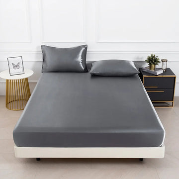 Drap-housse en satin brillant et taies d'oreillers argenté l Satin Lifestyle 