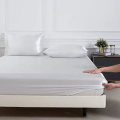 Drap-housse en satin brillant et taies d'oreillers blanc l Satin Lifestyle
