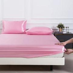 Drap-housse en satin brillant et taies d'oreillers rose l Satin Lifestyle