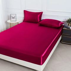 Drap-housse en satin brillant et taies d'oreillers rouge vif l Satin Lifestyle