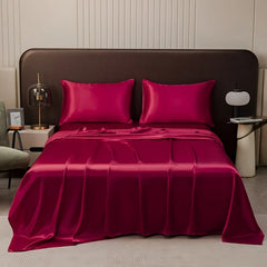 Drap plat uni en satin brillant bordeaux