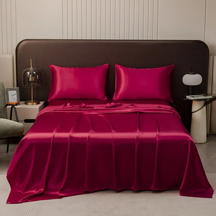 Drap plat uni en satin brillant bordeaux