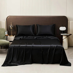 Drap plat uni en satin brillant noir