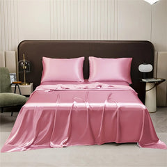 Drap plat uni en satin brillant rose