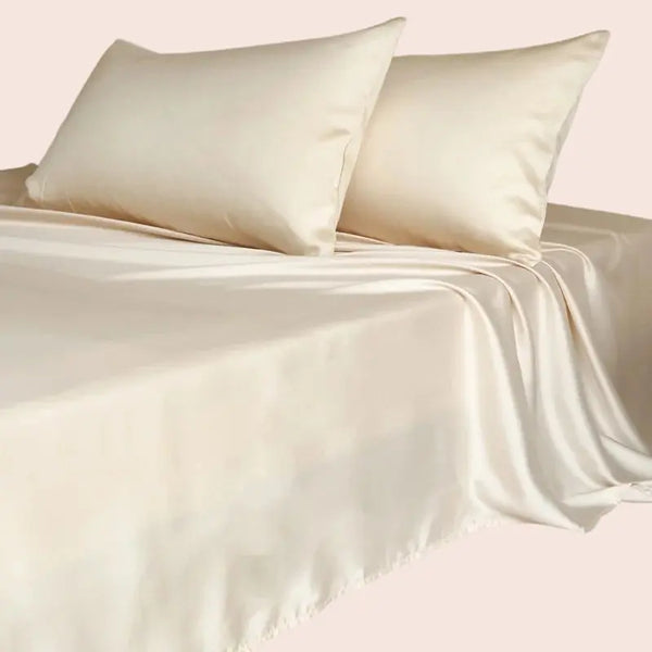 Drap plat uni en soie de mûrier couleur champagne