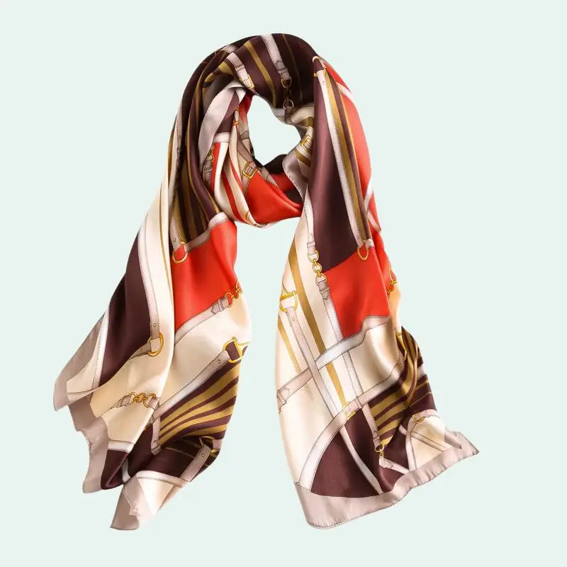 Écharpe 100% soie de mûrier motif chaînes et ceintures