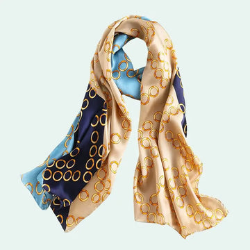 Écharpe 100% soie de mûrier motif anneaux dorés