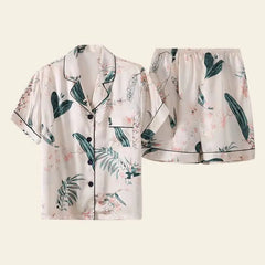 Ensemble pyjama court à fleurs en soie véritable