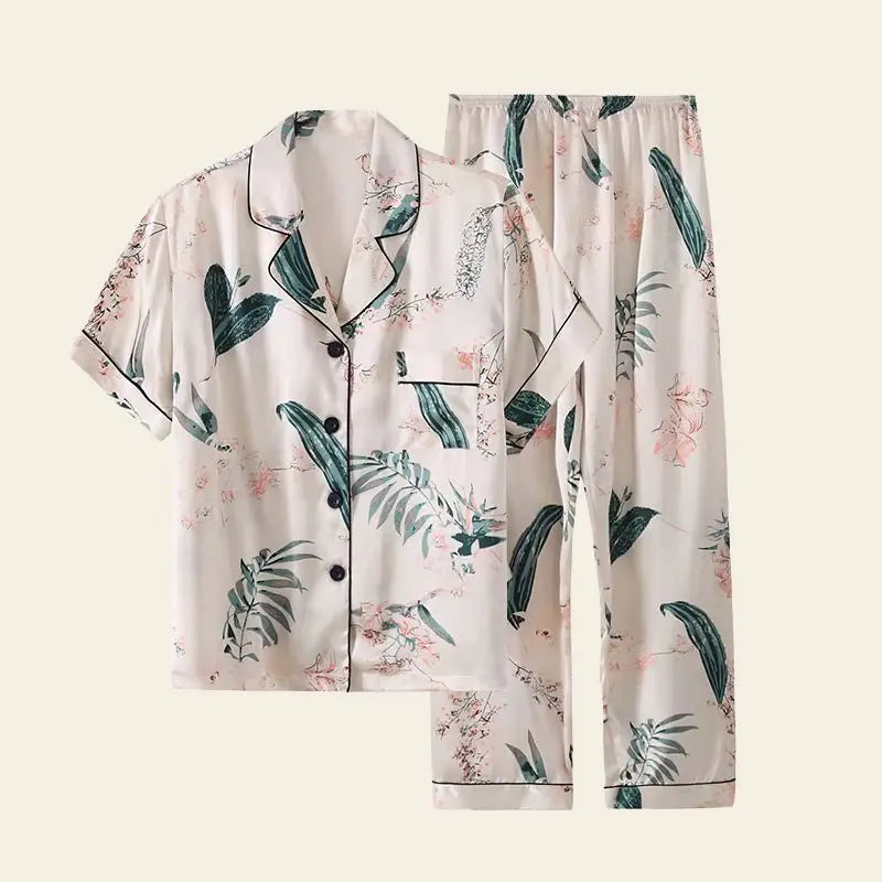 Ensemble pyjama à fleurs en soie véritable