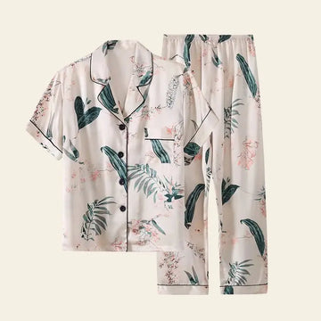 Ensemble pyjama à fleurs en soie véritable