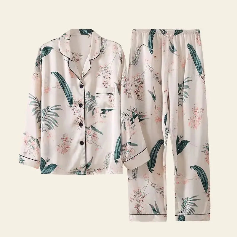 Ensemble pyjama long à fleurs en soie véritable